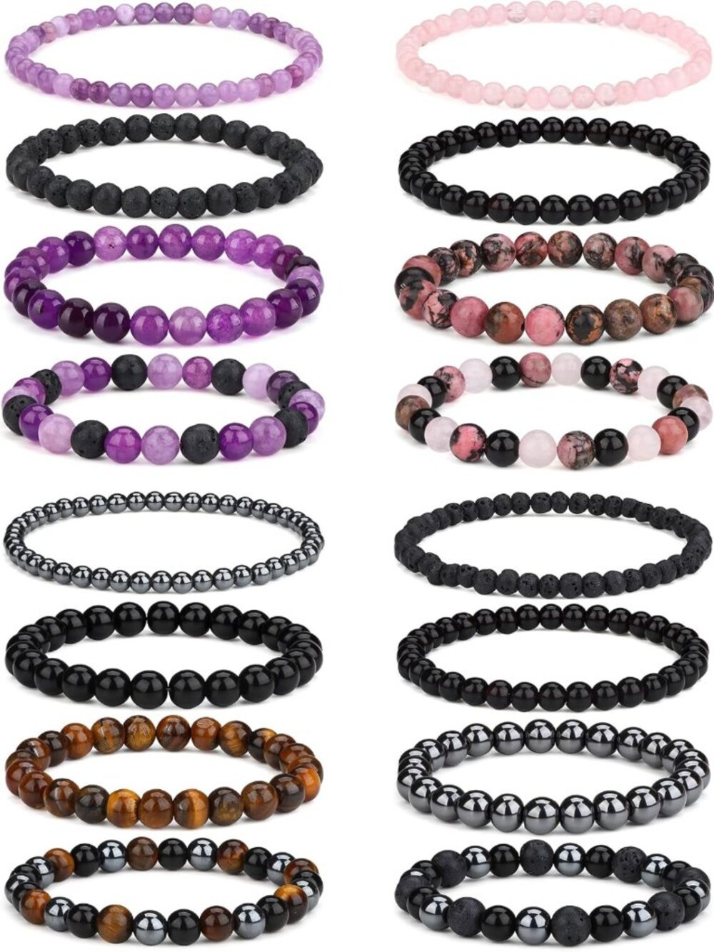 16Pcs Natural Stone Beaded Stretch Bracelets for Women & Men - Boho Chic Jewelry